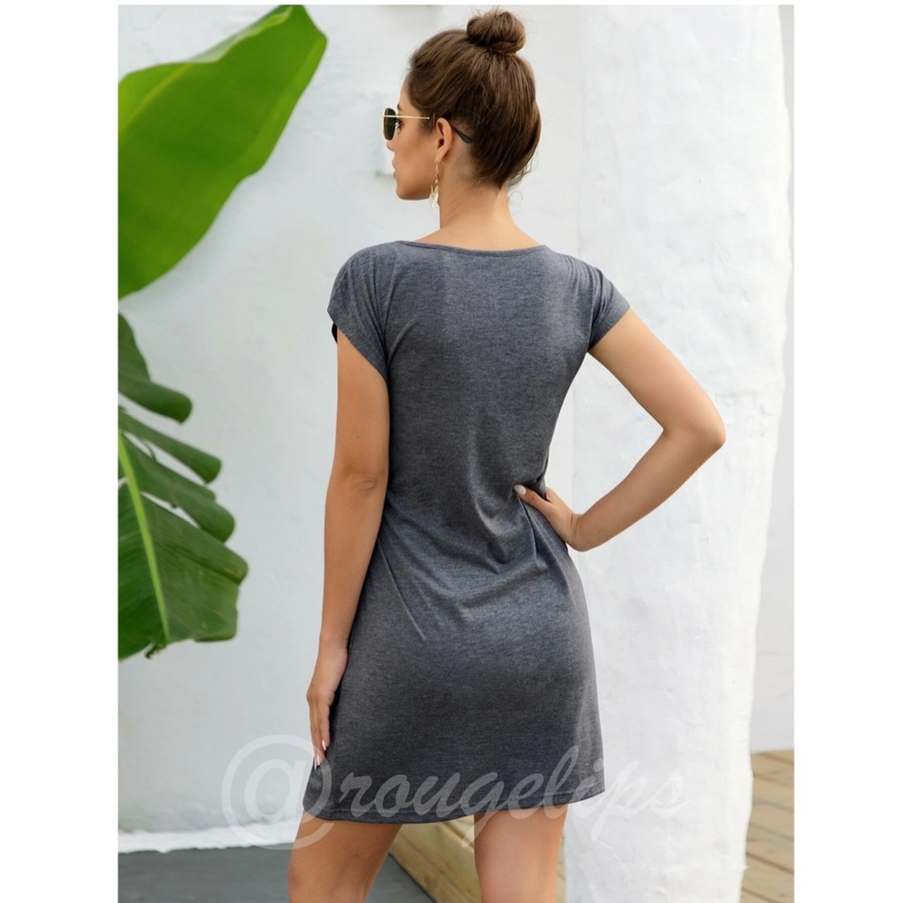 Casual Knot Detail Grey Dress - Picture 6 of 9